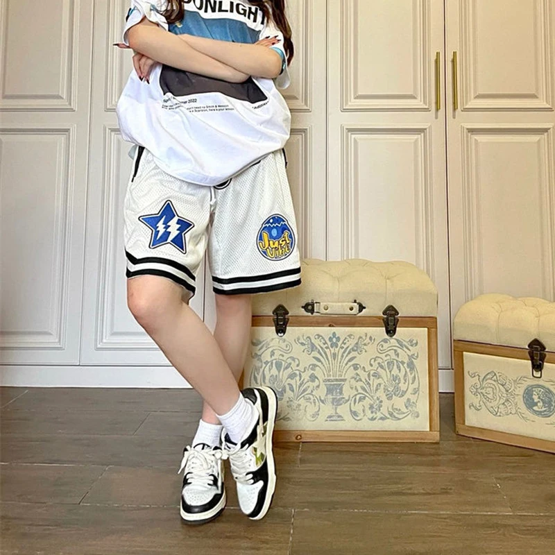 Streetwear Sport Shorts Women Y2K Letter Print Oversized Sweat Shorts Bf Students Loose Casual Drawstring Basketball Short Pants