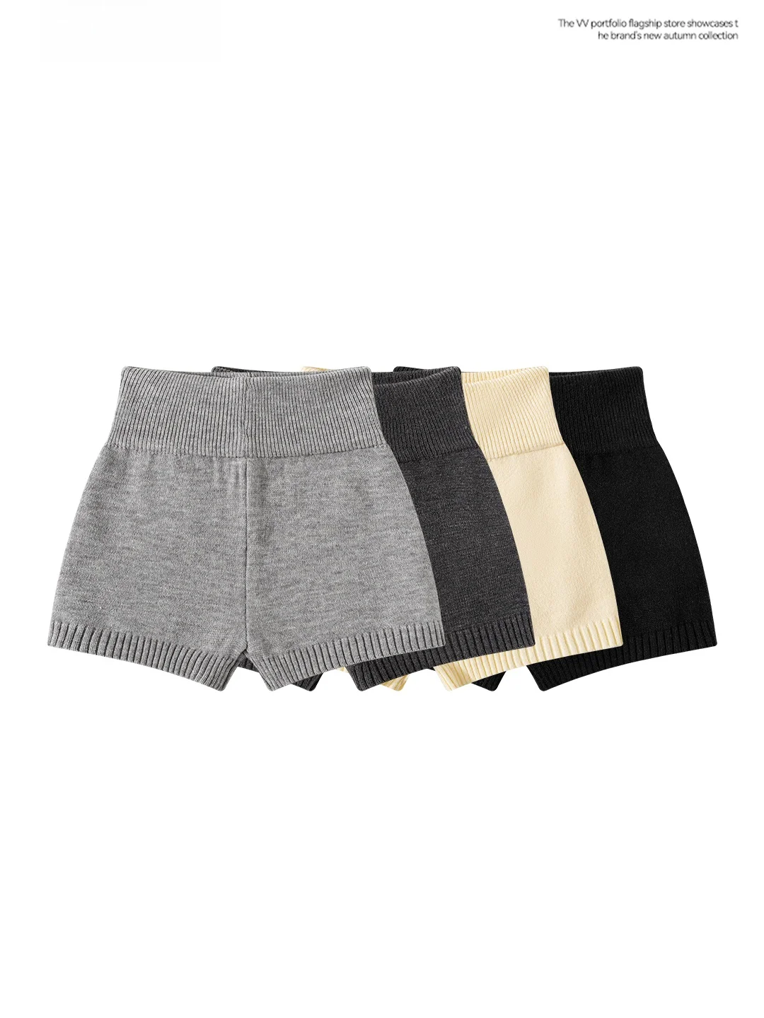 Gray High Waist Knitted Short Pants Women's Slimming Casual Bottoms Spring Autumn Fashionable Nylon Polyester Blend