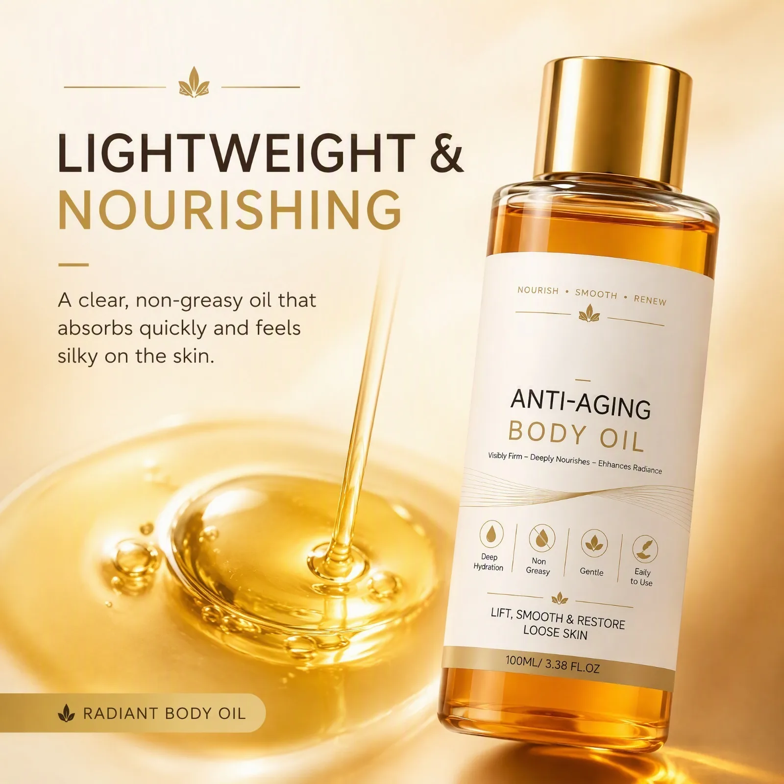 ANTIAGING Firming Body Oil for Dry Dull Rough Skin Non‑greasy Moisturizing Smoothing Deep Hydrating Body Oil Skincare