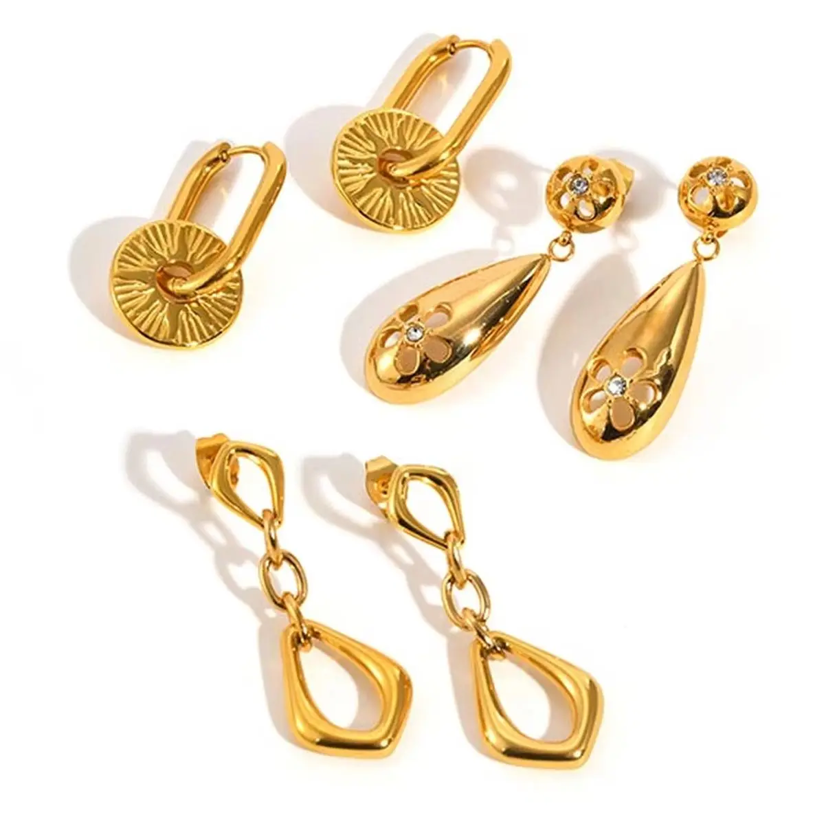 Elegant Zircon Hollow Flower WaterDrop Earrings 18K Gold Plated Stainless Steel Geometric Earrings for Women Fashion Jewelry
