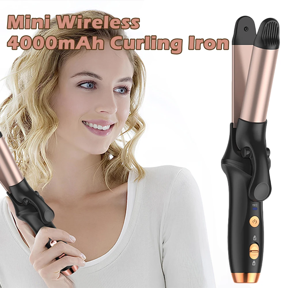 Wireless Mini Curling Iron Cordless Hair Straightener 4000mAh Rechargeable Fast Heating 3 Temp Hair Curler for Short Hair