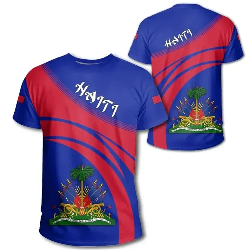 Haiti Flag and Map 3D Print T-Shirt — Stylish unisex design featuring the national coat of arms; perfect for Independence Day.