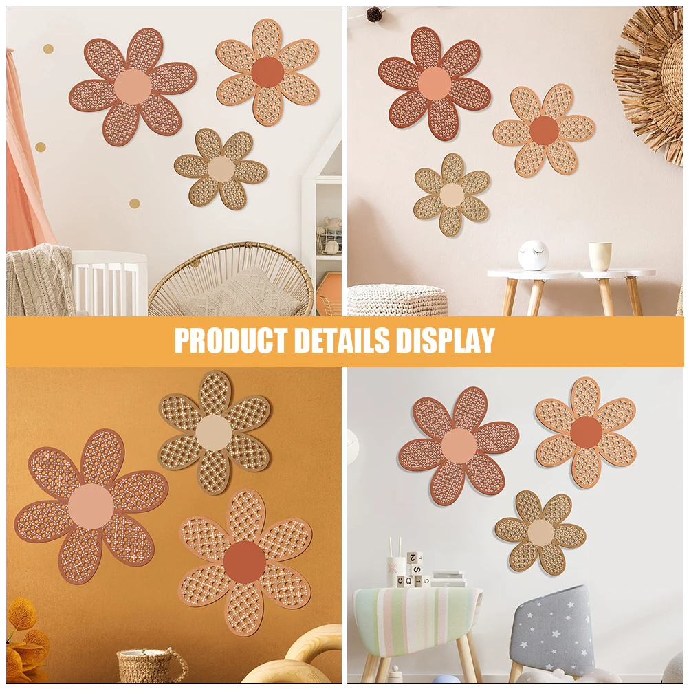 

3pcs Wooden Daisy Wall Art Decor For Bedroom Living Room Light Wood Flower Crafts, Exquisite Wall Panels With Natural