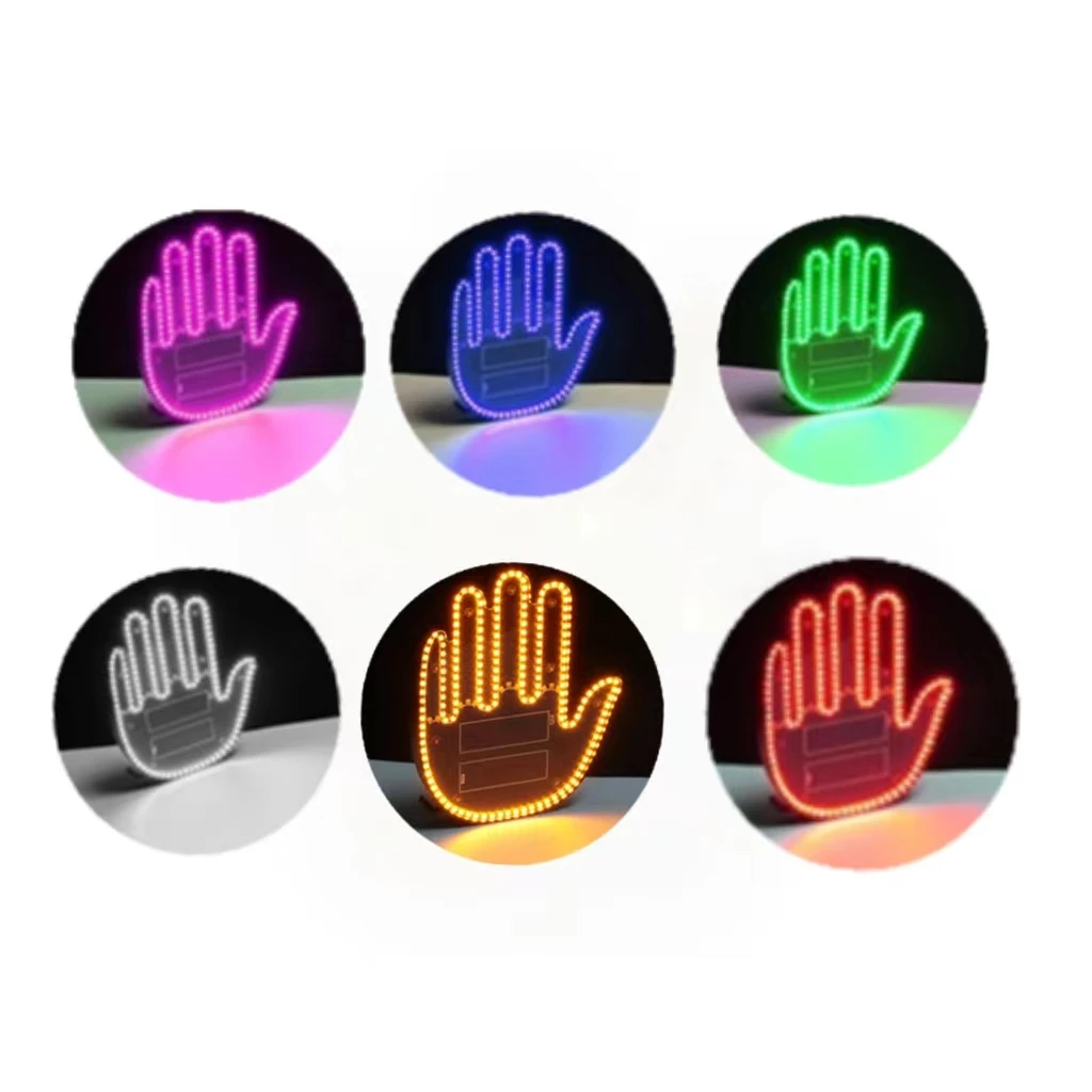 Car Finger Light Road Rage Signs LED Car Back Window Sign Windshield Rainbow Color Hands Up Finger Lamp Car Accessories