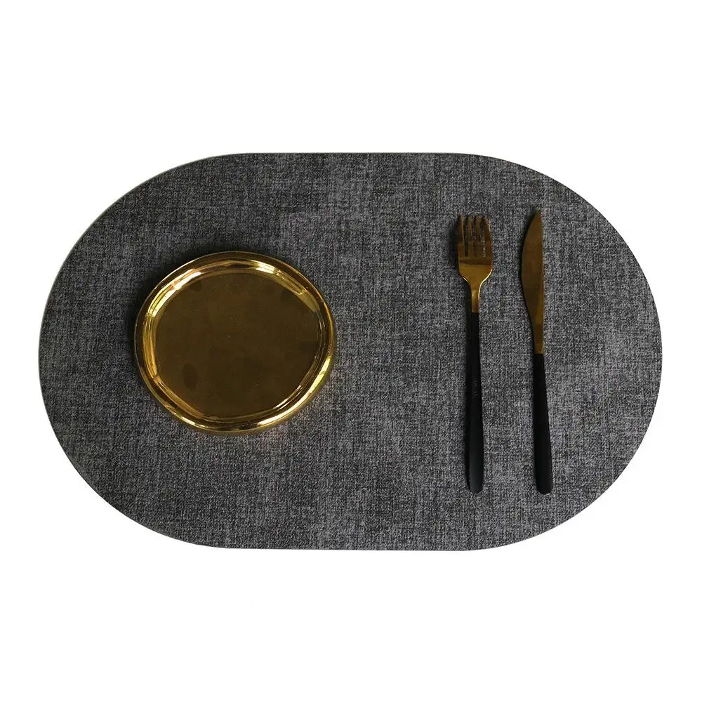 

Leather Placemat Oval Light Luxury Waterproof and Oil-proof Hotel Restaurant Western Food Mat Heat Insulated Dining Table Mat