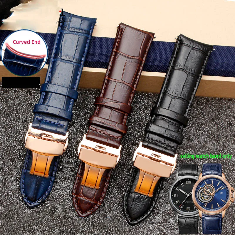 20 21 22mm Curved End cowhide Watchband For Rossini Tissot Citizen seiko mido Arc Mouth men Watch Strap Universal Belt