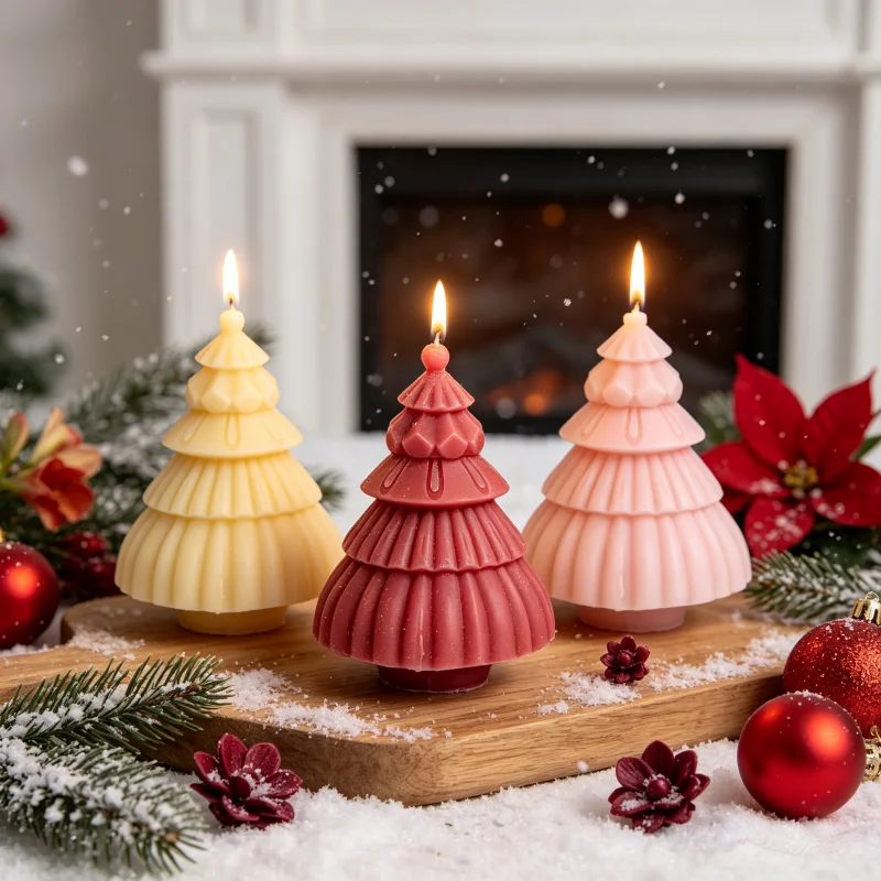 Christmas Santa Gift For Creative Christmas Tree Candle Silicone Mold DIY Gypsum Cement Christmas Tree Shape Silicone Resin Mold