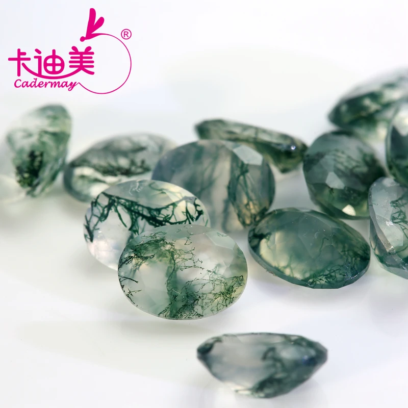 CADERMAY 3A Oval Shape Primary Color Water Plants Glass Natural Moss Agate Loose Stone  Beads For Fine Jewelry Making