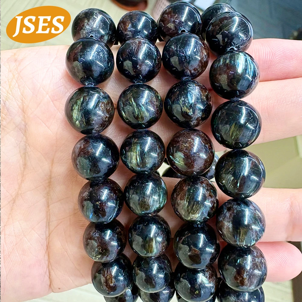 

JSES Natural Astrophyllite Hornblende Smooth Round Loose Stone Beads Rare Stone for Jewelry Making Design Diy Bracelet Necklace