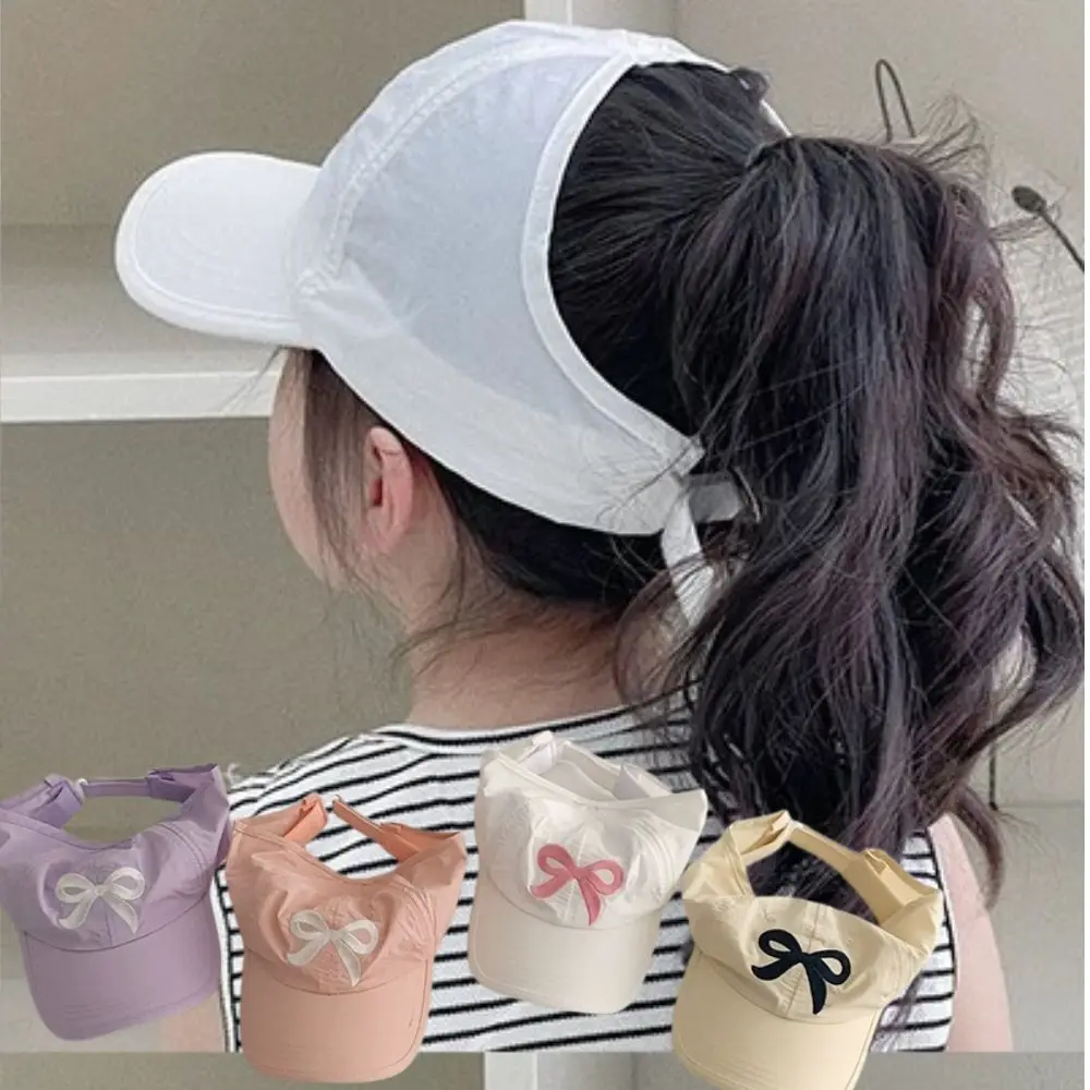 Summer Bow Print Baseball Caps Boys Girls Half-Hollow Peaked Cap Children Ponytail Hat Sunscreen Hat Uv Protection Soft Top Hat