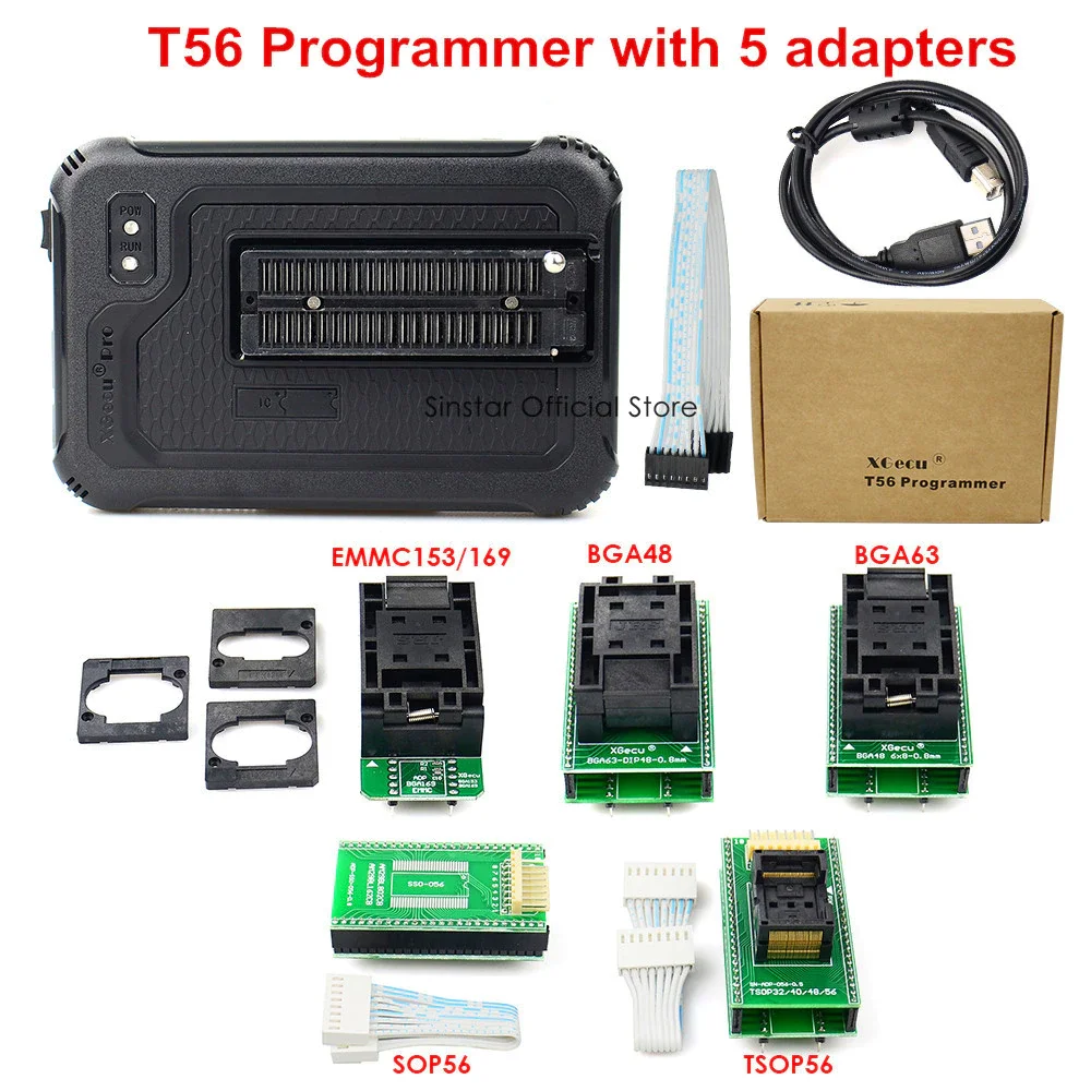 100% Original XGecu T56 Programmer 56 Pin Drivers ISP Support 21000+support Nor Flash / NAND Flash / EMMC with 22 adapters