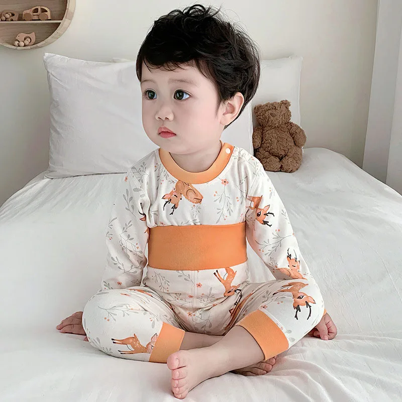 Baby Autumn Pajamas Set Infant Cute Printed Animals Home Wear Suit Toddler Floral High Waist Loungewear 2PCS