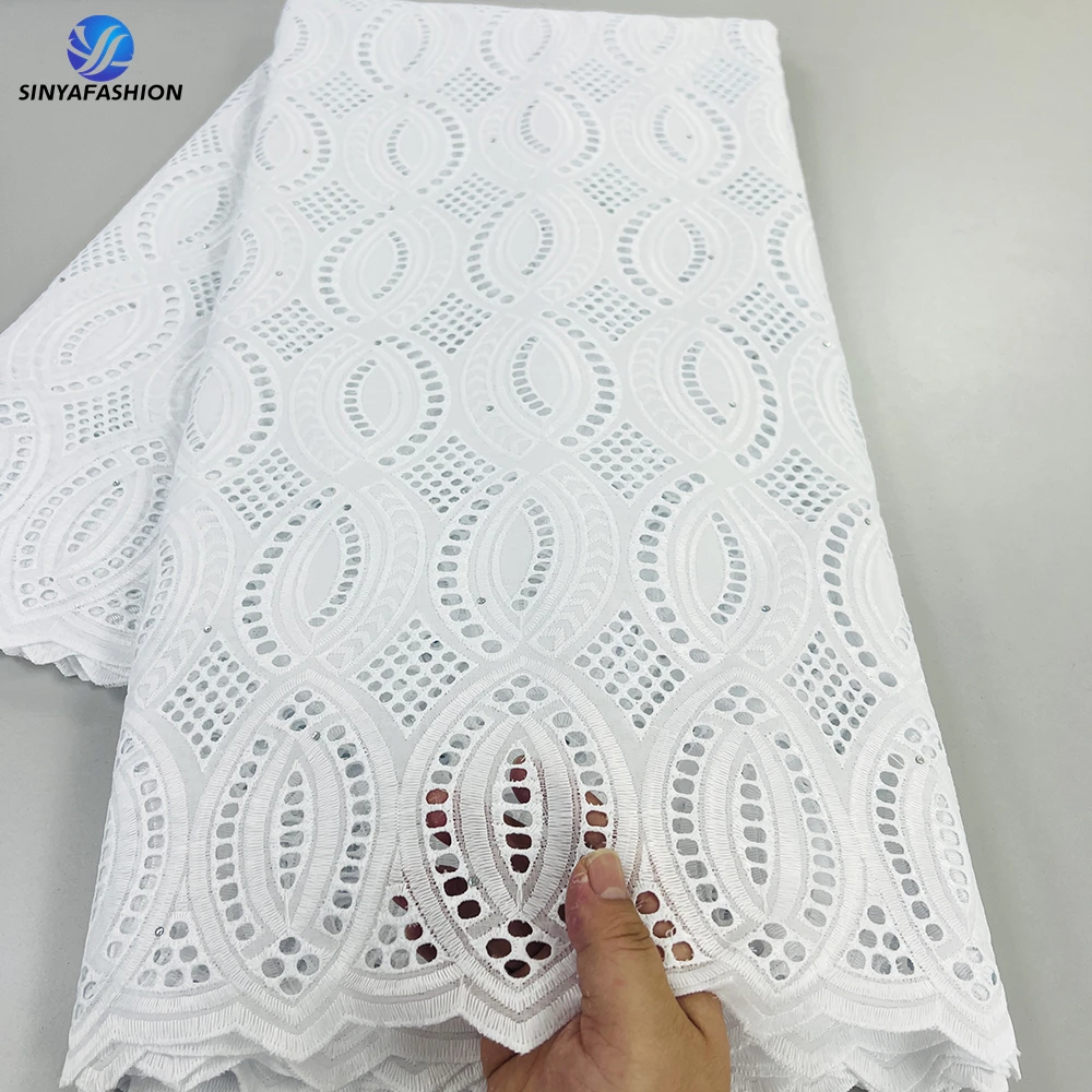 Sinya 2025 White Embroidered Dry Lace Fabric 5 Yards High Quality African Swiss Voile Lace In Swizerland For Men Women Nigerian