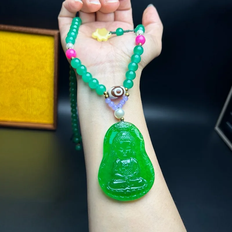 

Natural High-ice Guanyin Pendant, New Antique Men's and Women's Simple Pendant Necklace.