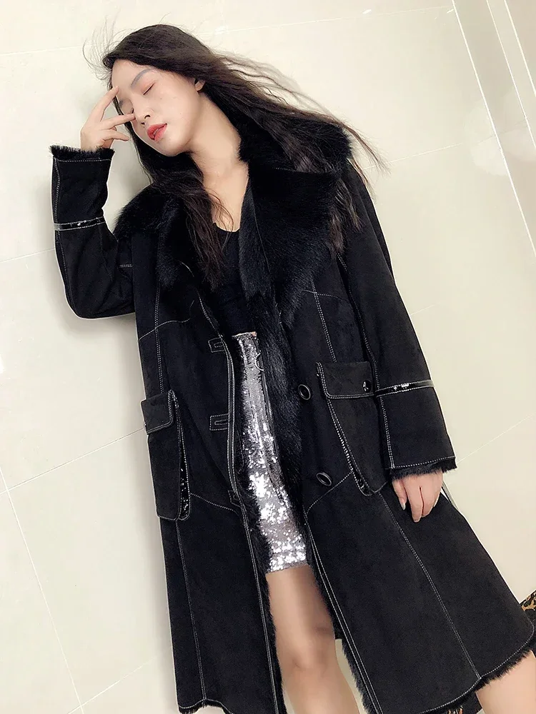 Real Goat Skin Coats and Jackets Women 2024 Soft Warm Goat Fur Coat Vintage Female Jacket Women's Clothing Ropa De Mujer Zjt906