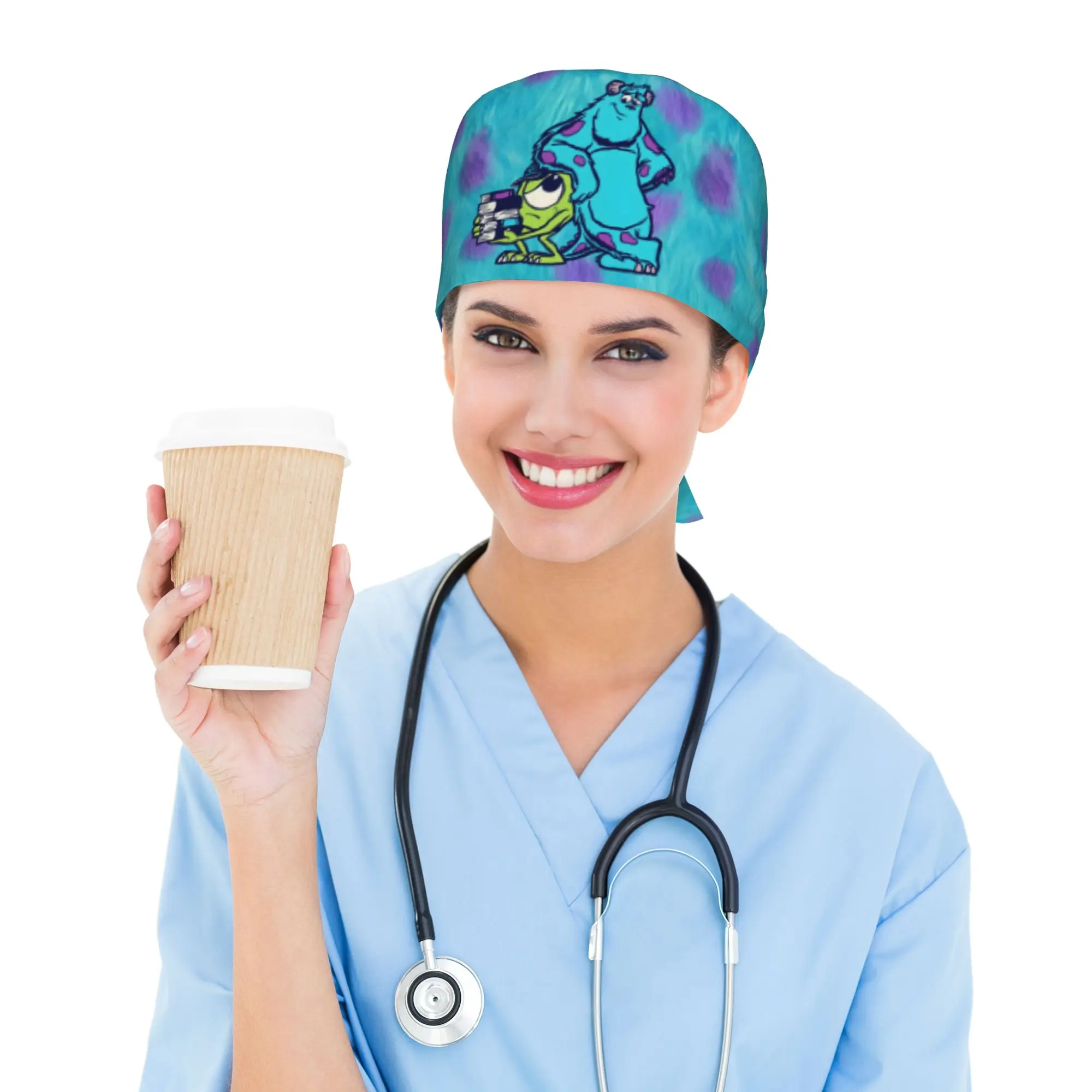 M-Monsters Anime University Breathable Scrub Hat Surgical Scrub Caps Nurse Medical Cap  Work Scrubs Hat for Medical Surgical