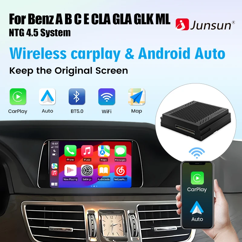 Junsun Wireless Carplay Android Auto Becker Modulo Per Mercedes Benz ABCE CLA GLA GLK ML Sprinter NTG 4.5 GPS Mirror Link