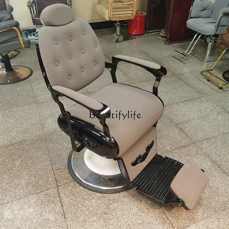 02High-end oil head chair men's hair cutting chair hair salon chair can be reclined
