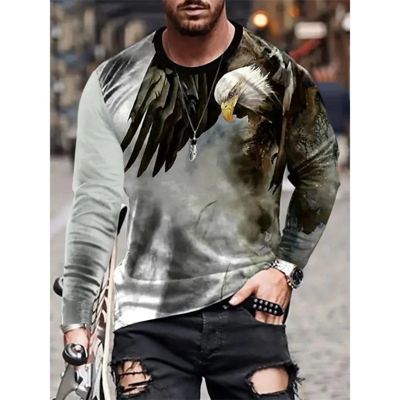 3D Printed Dragon Eagle T-Shirt For Men Cool Animal Pattern Tees Autumn Casual Long Sleeves Street O-Neck Tops Loose T Shirts