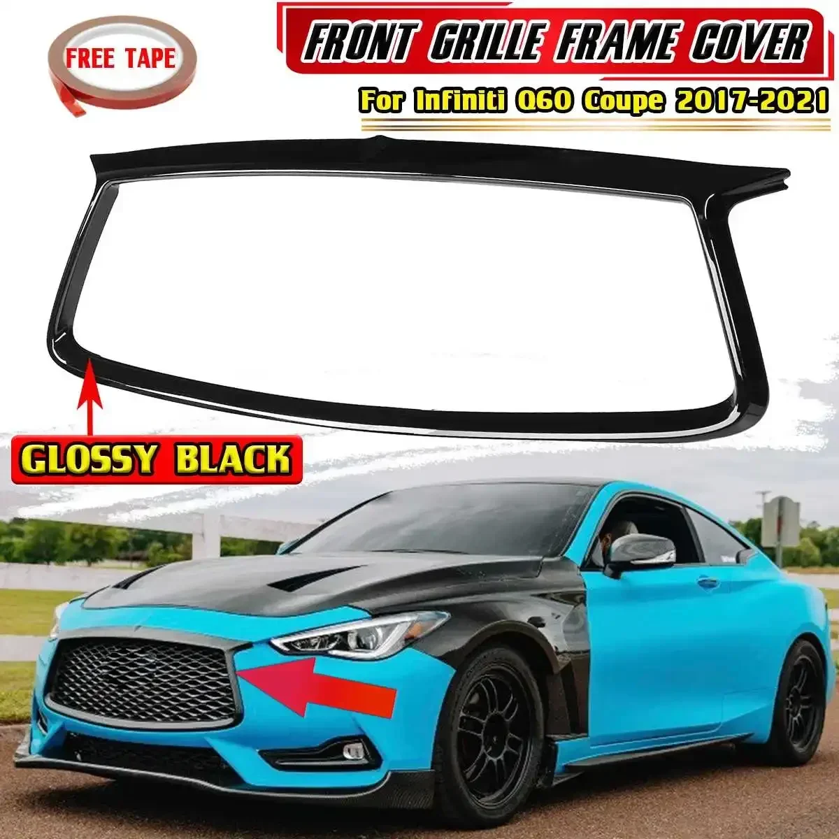 New Front Grille Frame Cover Grill Outline Trim For Infiniti Q60 Coupe 2017-2021 Front Bumper Grill Cover Protector Body Kit