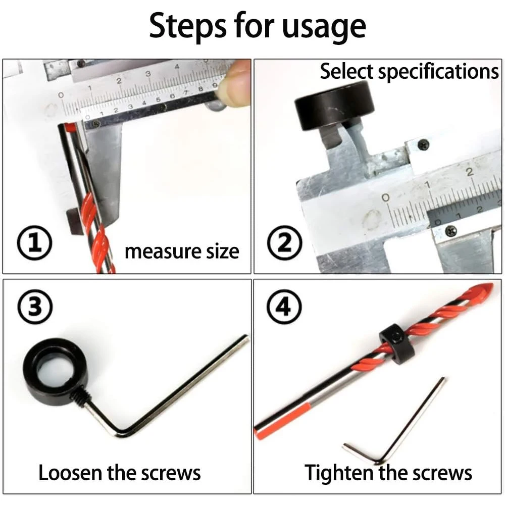 Depth Stop Drill Bit, 18 Piece Drill Stop Collar Set Positioner Ring and Hex Wrench (3mm, 4mm, 5mm, 6mm, 8mm, 10mm, 12mm, 16mm)