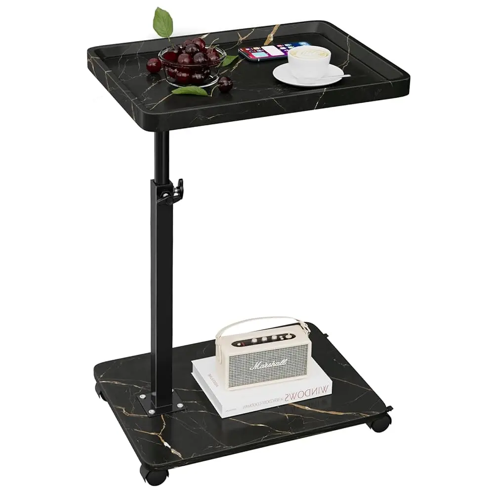 

C Table End Table Adjustable Height, 360°Swivel Tv Tray Table For Small Spaces, Couch Tables That Slide Under, C Shaped Side