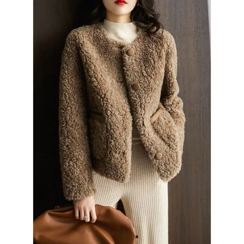 

Autumn Winter New Style Windproof Warm Little Grain Veet Short Sheepskin Shearling Coat Trendy