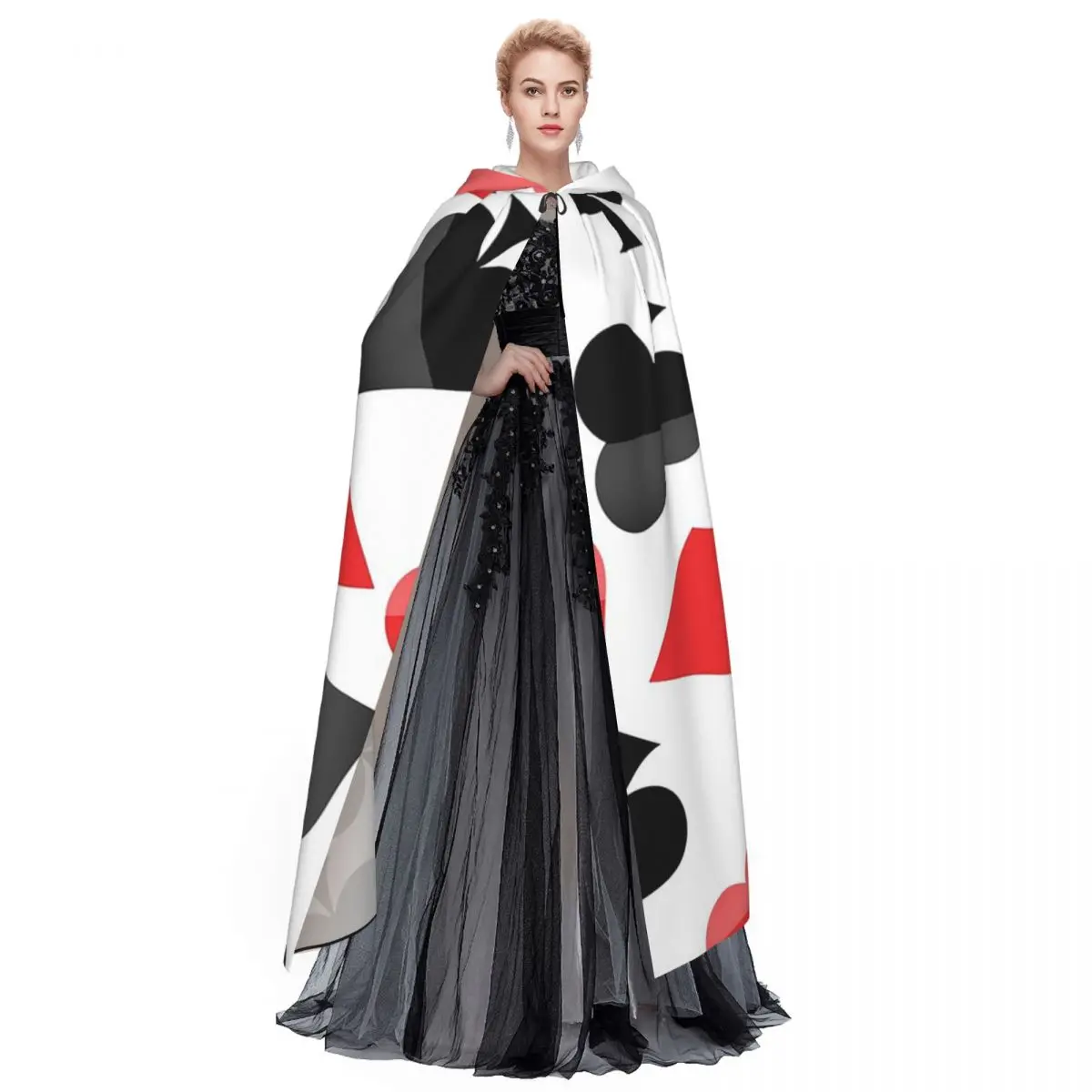 ชุดแม่มดแบบยุคกลาง เสื้อคลุมยาวมีฮู้ด ลายไพ่ เหมาะสำหรับคอสเพลย์ ฮาโลวีน สำหรับผู้ใหญ่ แบบ unisex