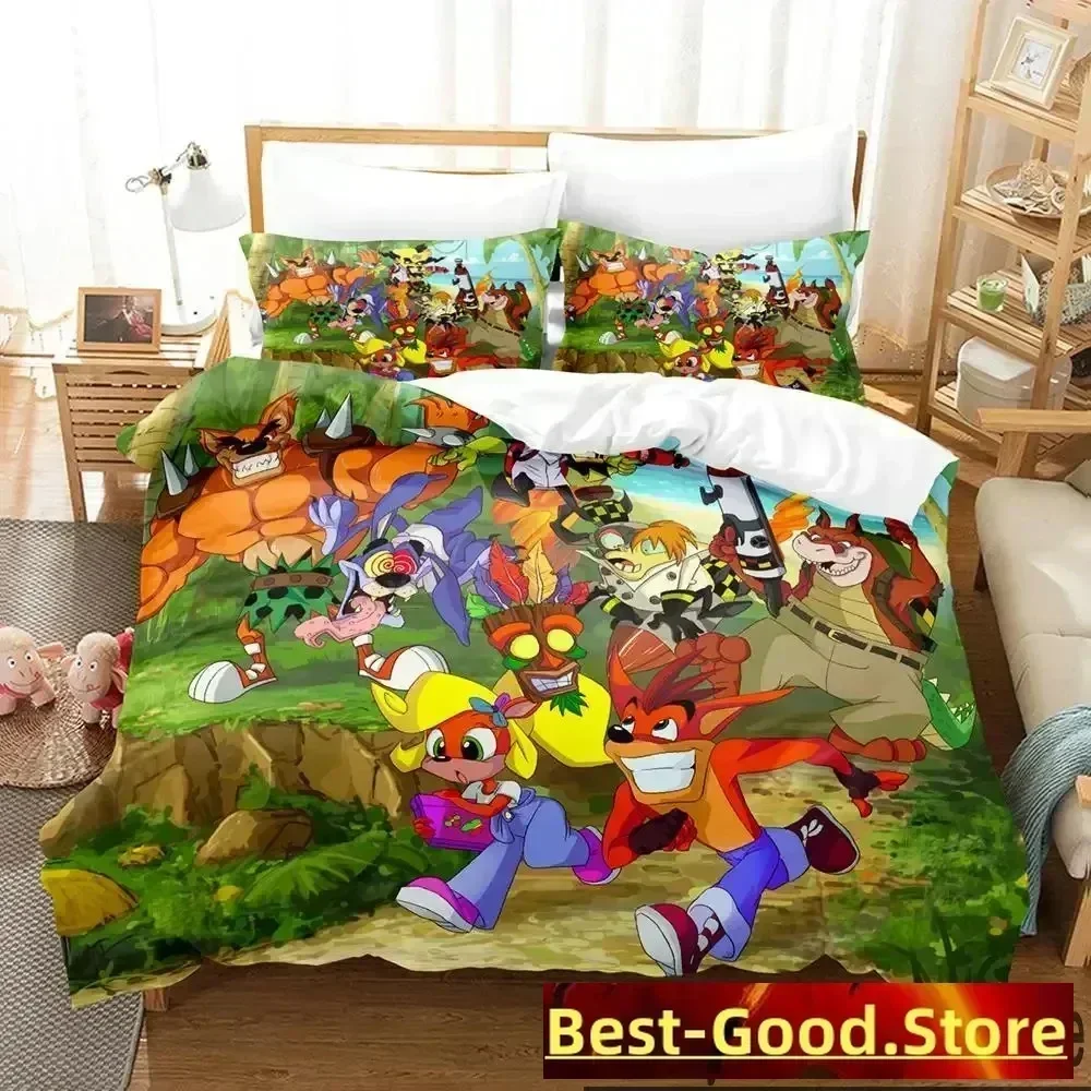 3D Print Crash Bandicoot Game Bedding Set Duvet Cover Sheet Printed Bed Set Pillowcase Full Queen King Size Comforter Bedroom