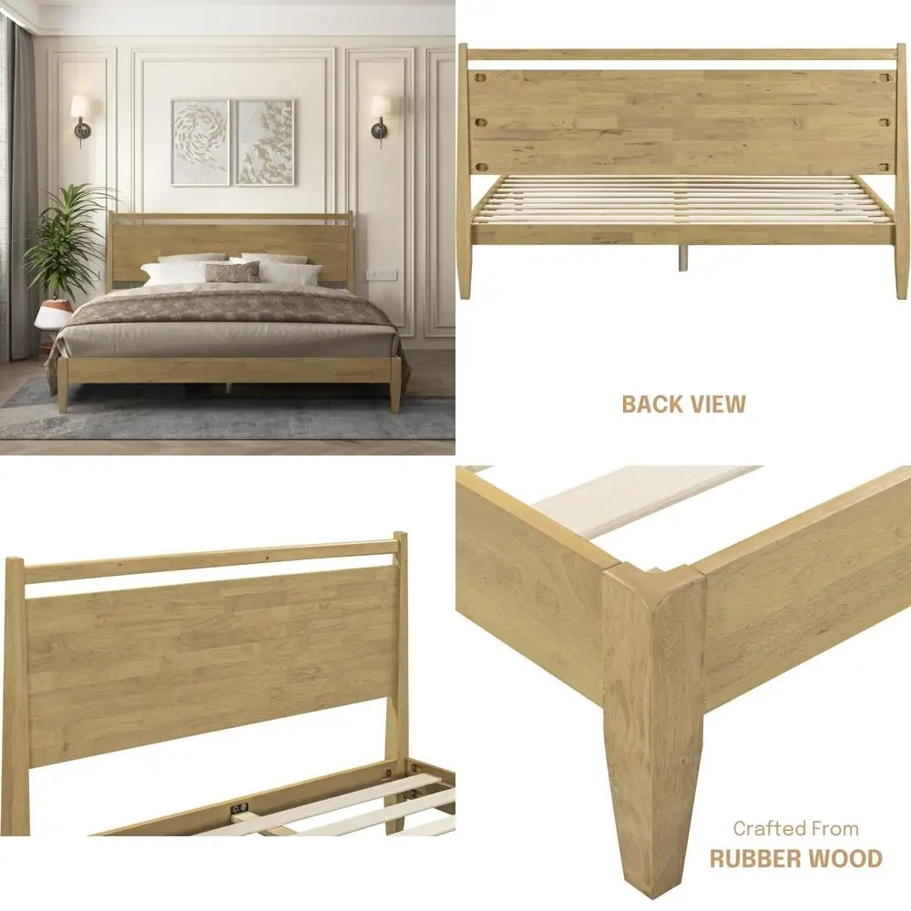 

Solid Wood Adept Bed Frame with Headboard, featuring a Silent Slat Foundation and Central Wood Support, offering 1000 lbs Weight