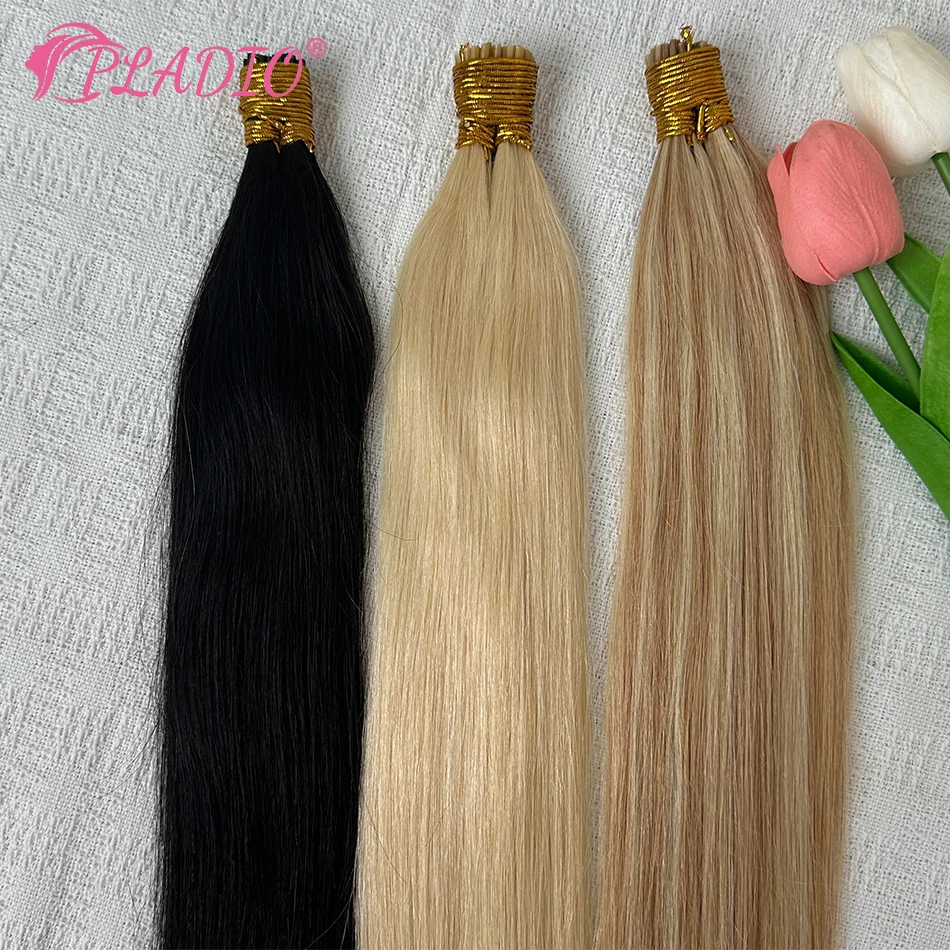 PLADIO Straight I Tip Hair Extensions Capsule Keratin Natural Real Human Fusion Hair Extension Brown Color 12