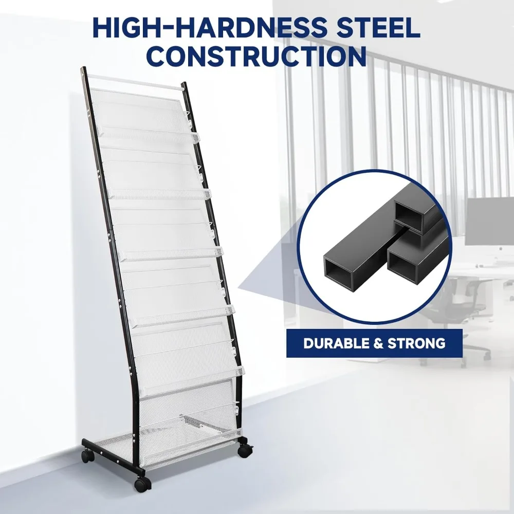 رف مجلات قائم بذاته مكون من 6 طبقات مع عجلات لعرض الكتيب في المعارض والمكاتب ومراكز المعلومات