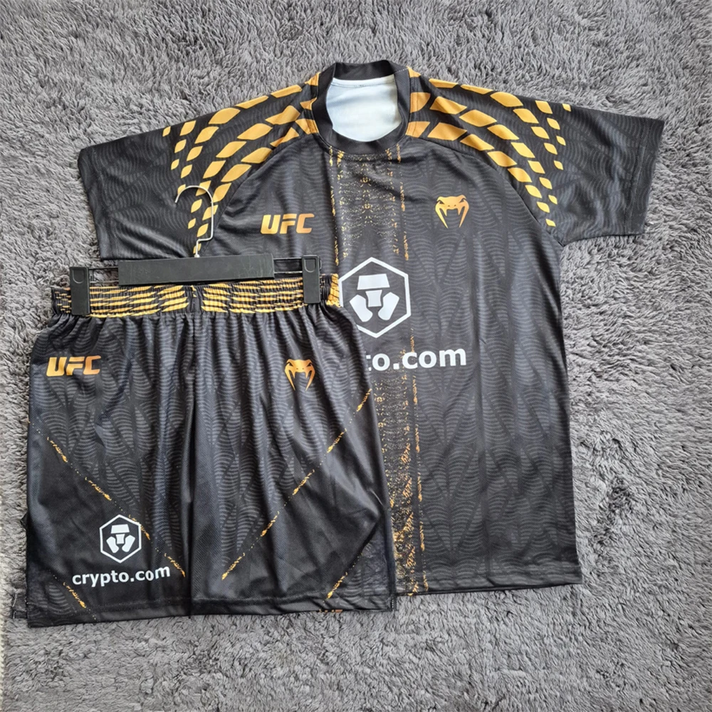

2026 New UFC Fight Night Black/Gold Boxing Jujutsu Training Set Men And Women Oversized Breathable Speed Drying MMA Sports Set