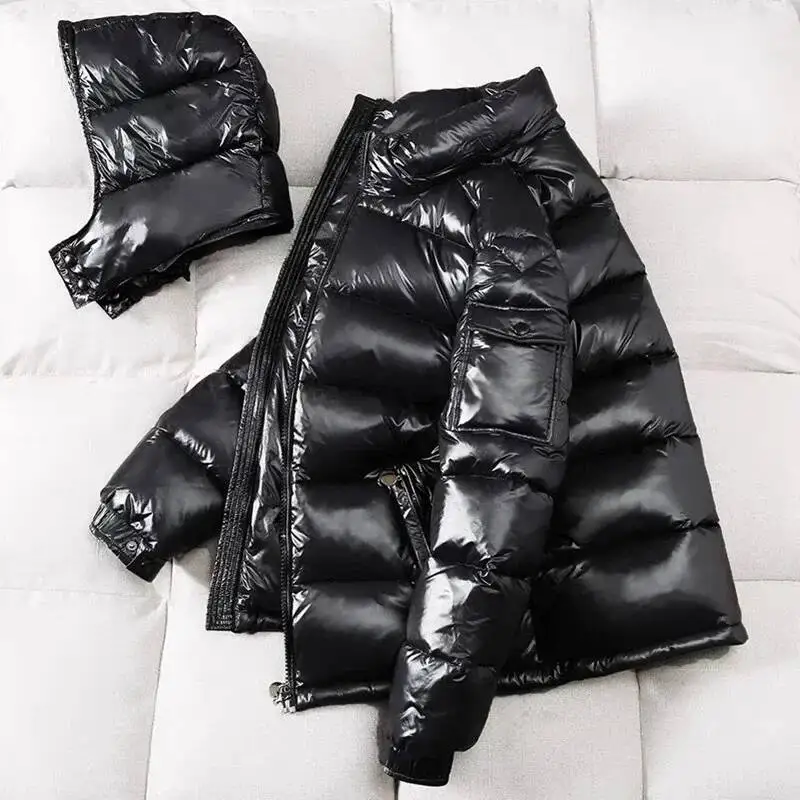New Winter Men Shiny White Duck Down Coats Hooded Casual Puffer Jackets Quality Male Outdoor Windproof Parkas Warm Jackets 3XL view 2