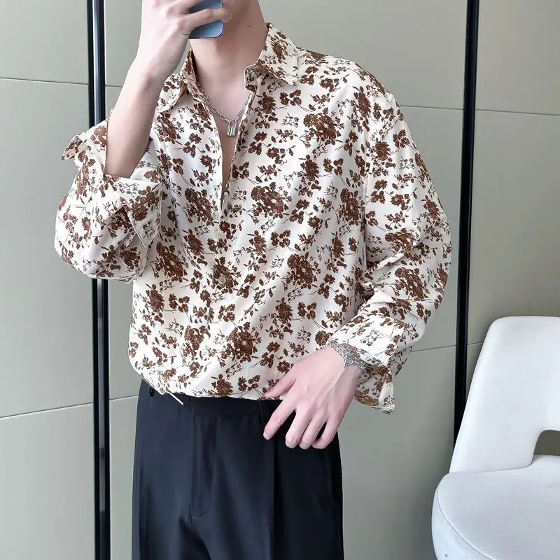 Printing Shirts Floral  Loose Temperament Fashionable Button Man Spring Summer Turn-down Collar Handsome Men\'s Clothing 2023