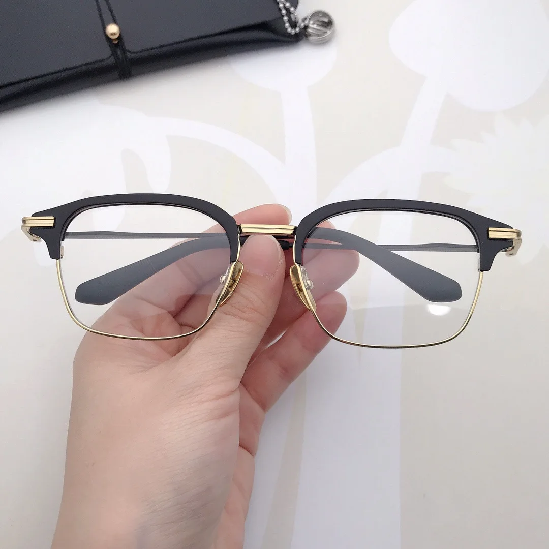 Large size ultra-light pure titanium glasses frame eyebrow line business men retro big face glasses half frame men image 5