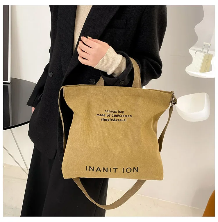 Japanische Minimalistische Canvas-Umhängetasche, Robuste Waschbare Handtasche mit Großer Kapazität, Schultertasche für Studenten & Tägliches Tragen – Detail 12