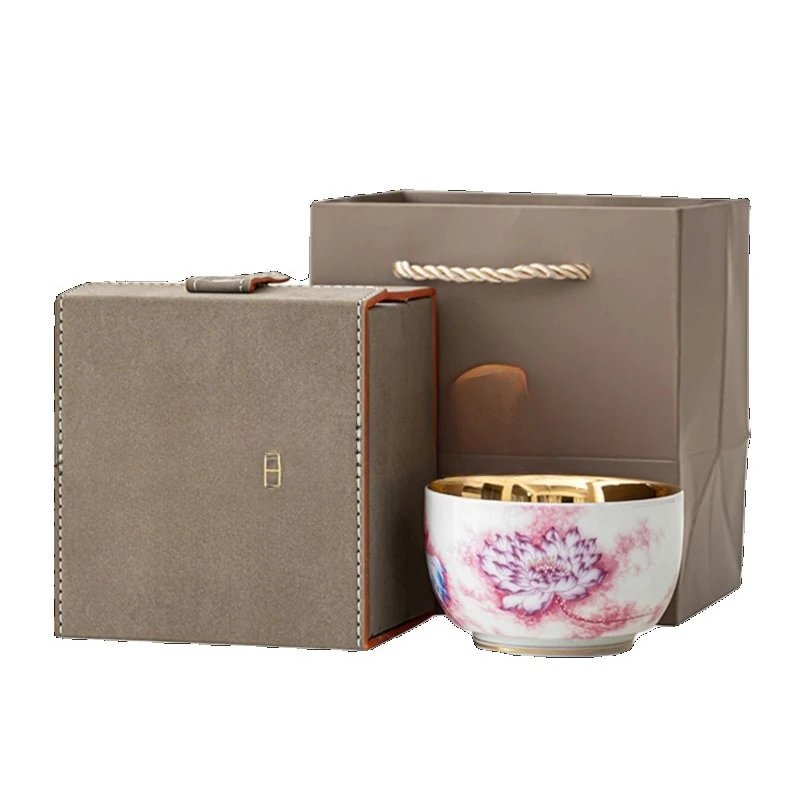 Chinese lotus gilt ceramic home master cup wine cup spirit cup gift gift box