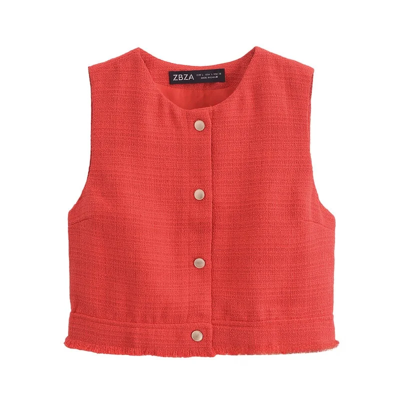 Spring 2025 Women's Faion round Ne Svel ort Vest Mid-Waist Button-Up Skirt Versatile Sle Ideal for Various Occa...