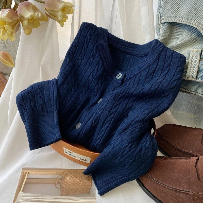 

O-neck All-match Short Office Cardigan Top Spring Autumn New Long Sleeve Knitting Fashion Sweaters Casual Korean Women Clothing