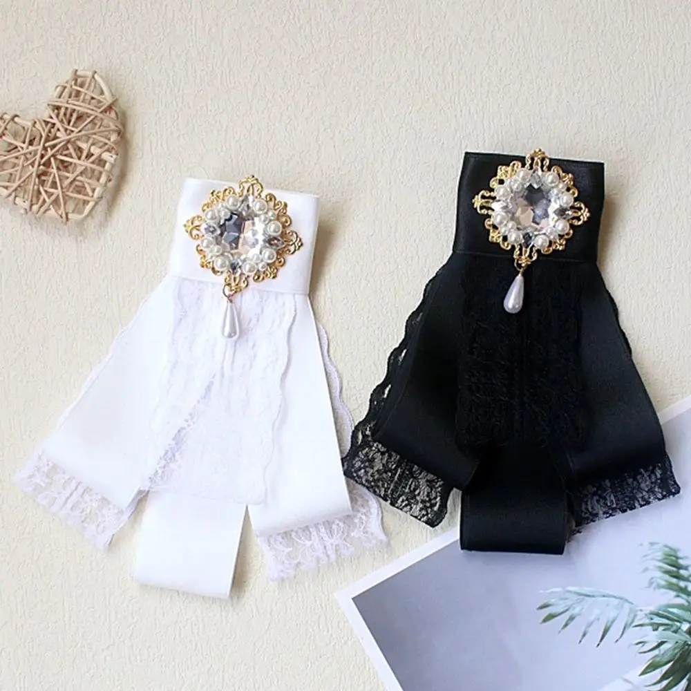 موضة حجر الراين كريستال الشريط القوس بروش البوليستر خمر النسيج Bowknot بروش التذكاري الأسود Cravat ربطة العنق النساء #3