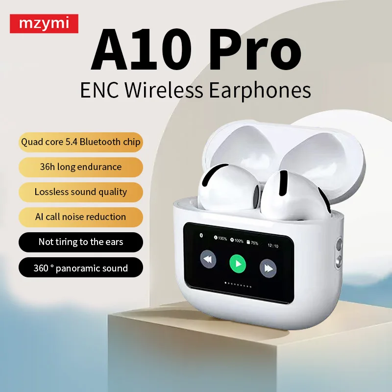 

mzymi A10 Pro ANC Wireless Bluetooth Earphones App Noise canceling Call Headphone Waterproof Sports Gaming Touch Screen Headset