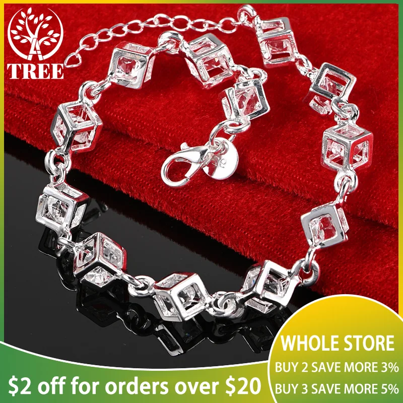 

ALITREE 925 Sterling Silver Square Zircon Crystal Bracelet For Woman Chain Wedding Accessories Party Birthday Fashion Jewelry