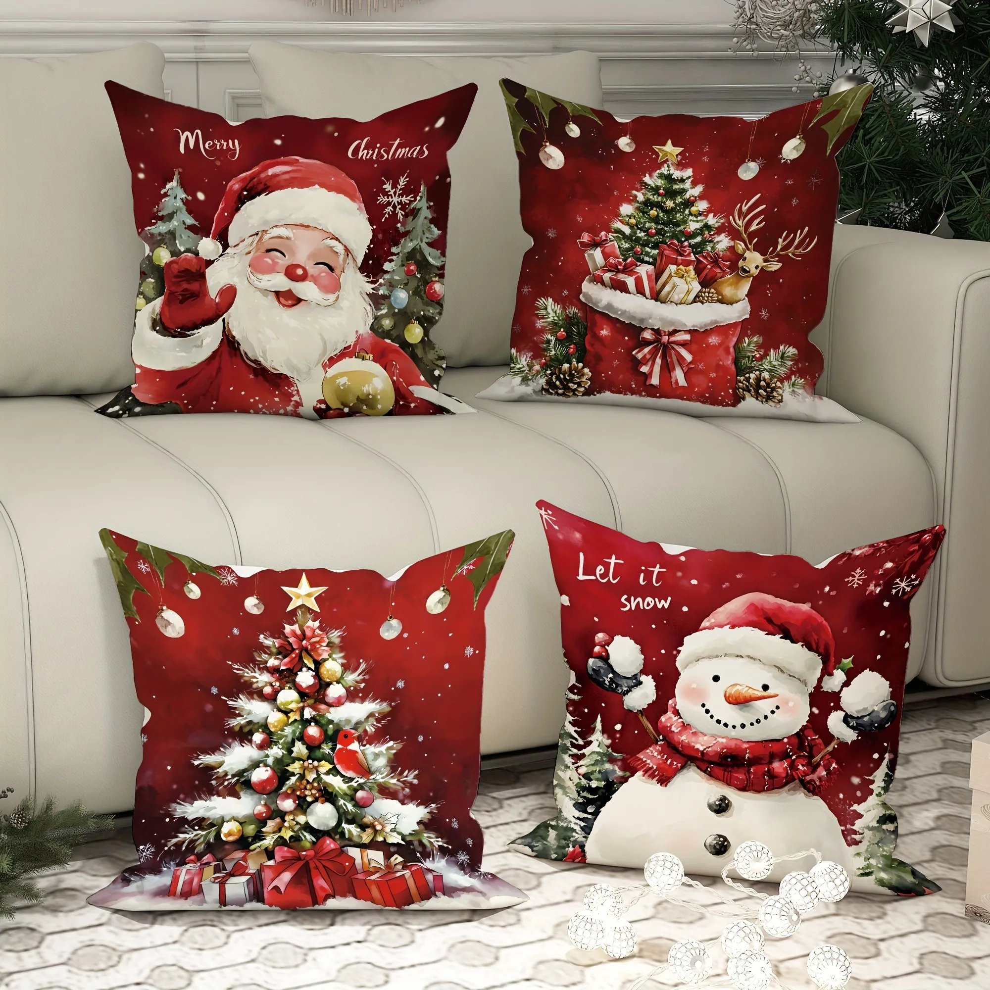 Christmas decoration pillow cover Snowman Santa Claus Christmas Tree pattern living room sofa cushion suite room home decoration