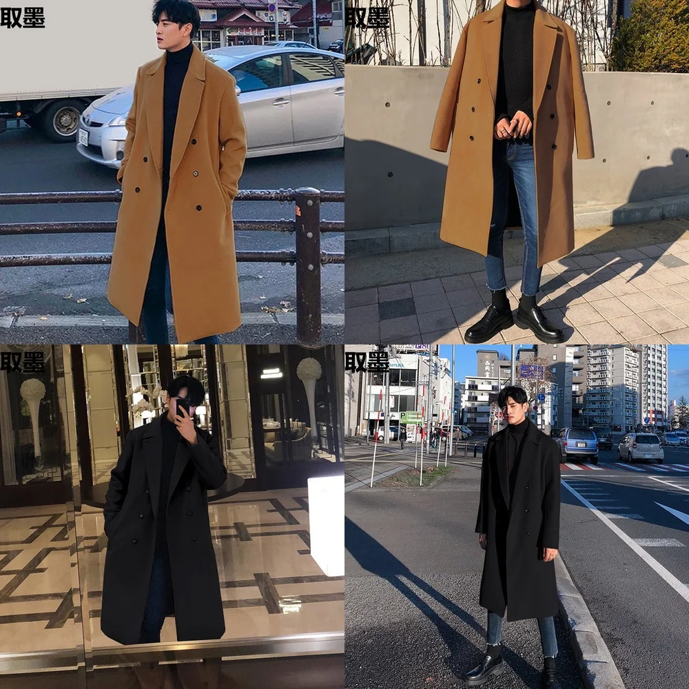 

Windbreaker Jacket Men's Wool Trench Coat Mid Length Casual Long Overcoat Winter Warm Fashion Outerwear
