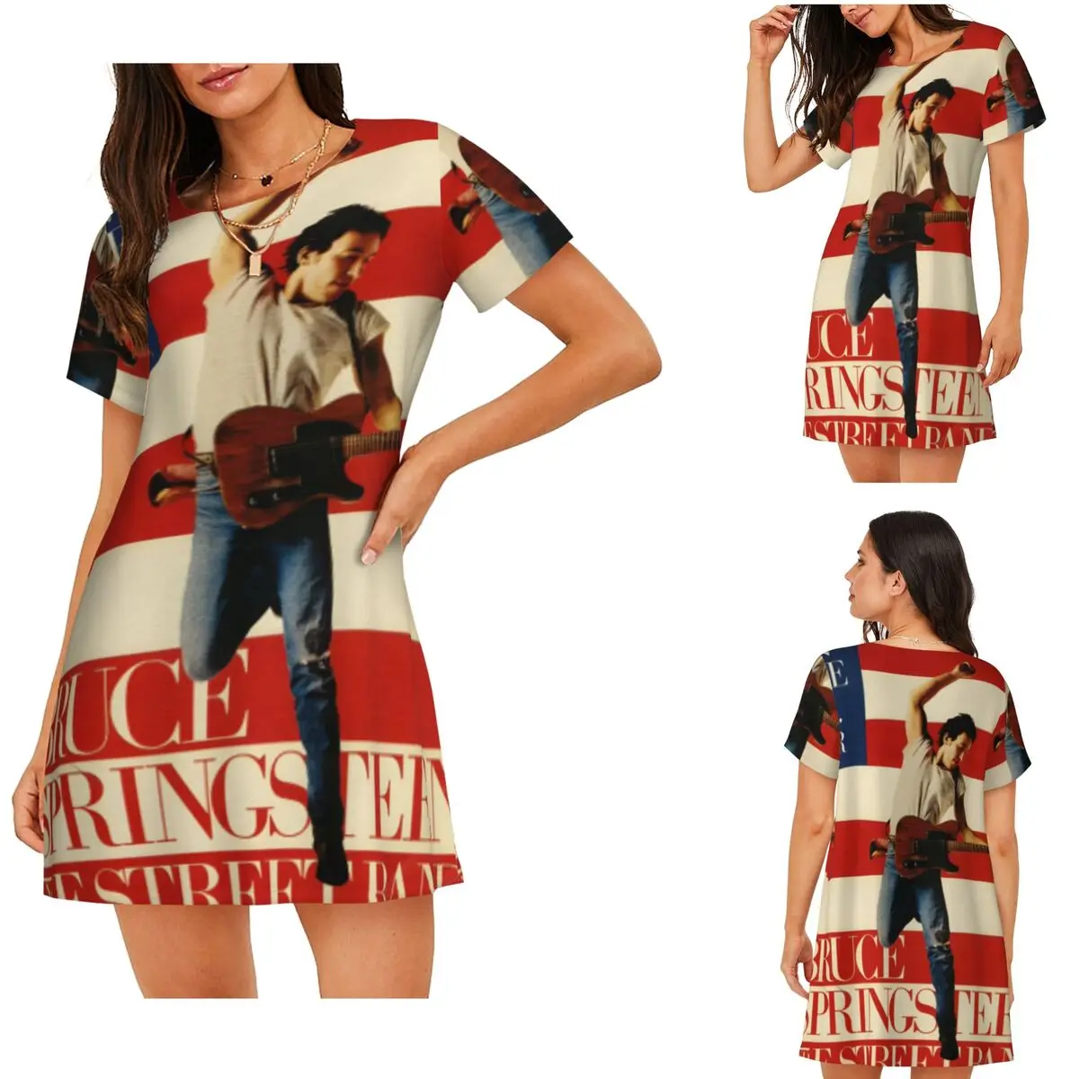 Bruce Springsteen Vintage Short Sleeves Nightdress For Sleeping Sleepshirts Women Short Sleeve Nightgowns Loose Pajama Dress