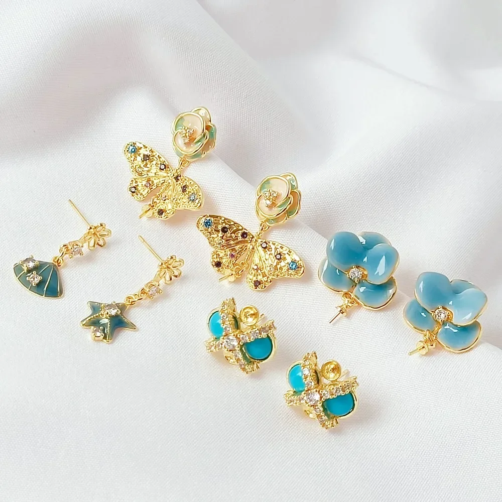 

18K Gold-plated Zirconium-inlaid Shell Petal Butterfly S925 Earrings, Handcrafted Diy Earrings and Pendant Accessories