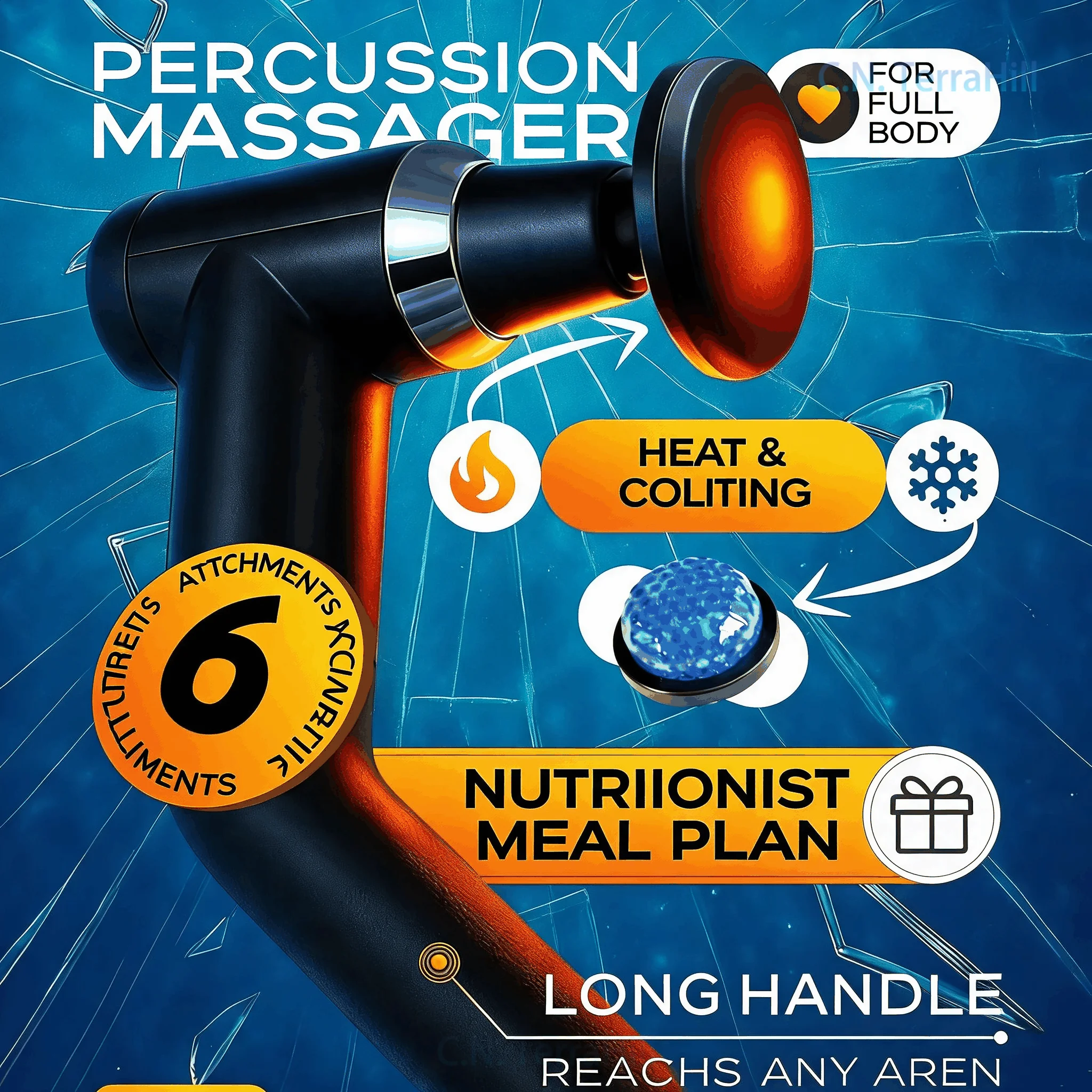 Percussion Massage Gun with Heat and Cold Therapy, Detachable Extension Handle, High Power Muscle Relaxation for Deep Tissue
