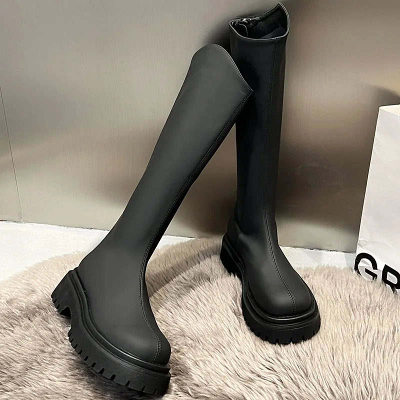 Fashion Round Toe Long Ladies Modern Boots Zippers Outdoor Female Casual Thick Soled Shoes Chelsea Women Knee High Boots