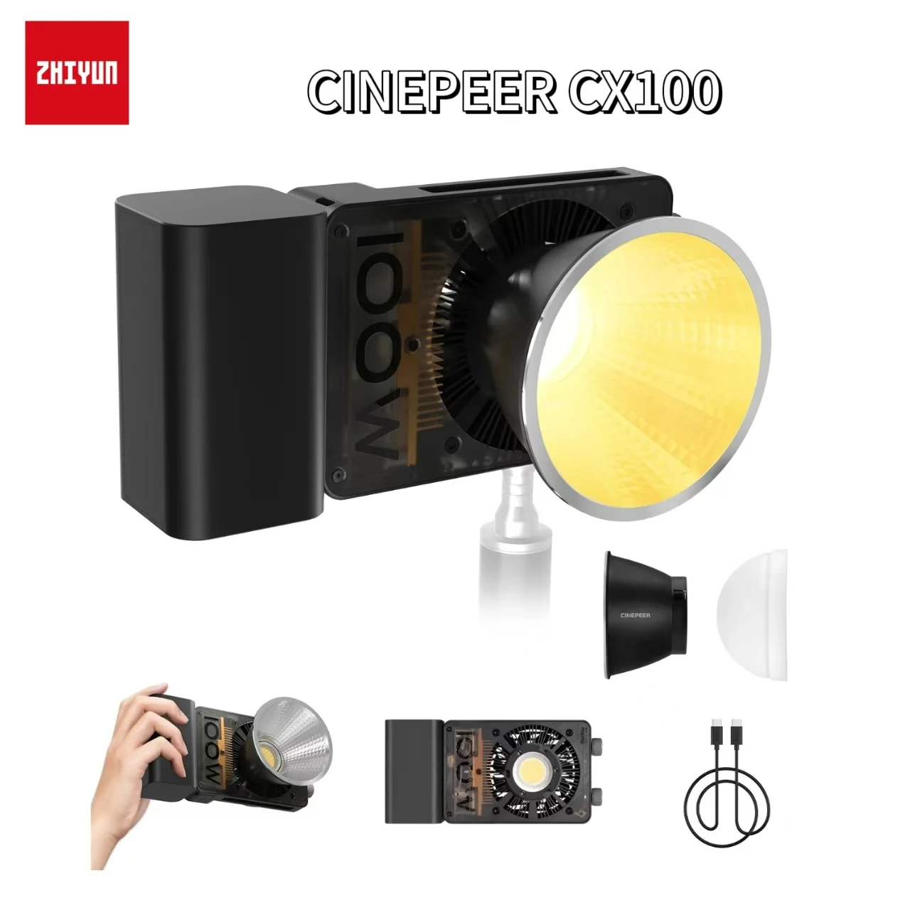 ZHIYUN CINEPEER CX100 100W Bi Color COB Light Handheld Pocket Video Lamp Photography Lighting for Youtube Live Streaming